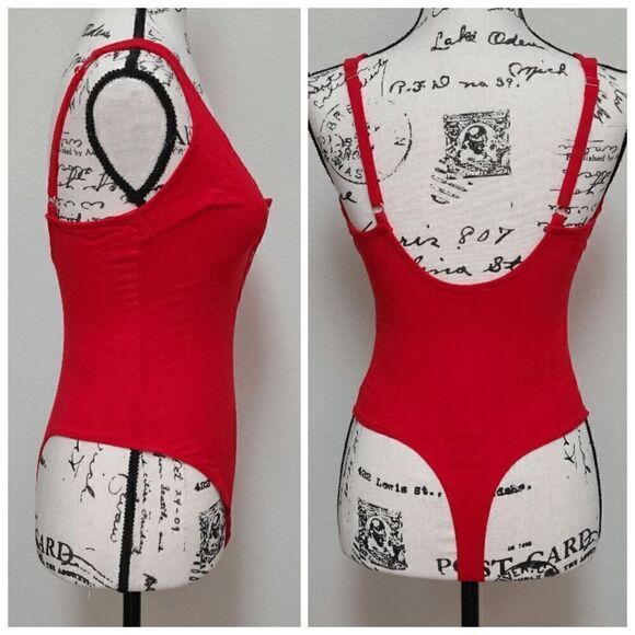 ❤️ FREE PEOPLE Larissa Tank V-Neck Thong Snap Button Red Bodysuit SIZE S - Picture 8 of 16